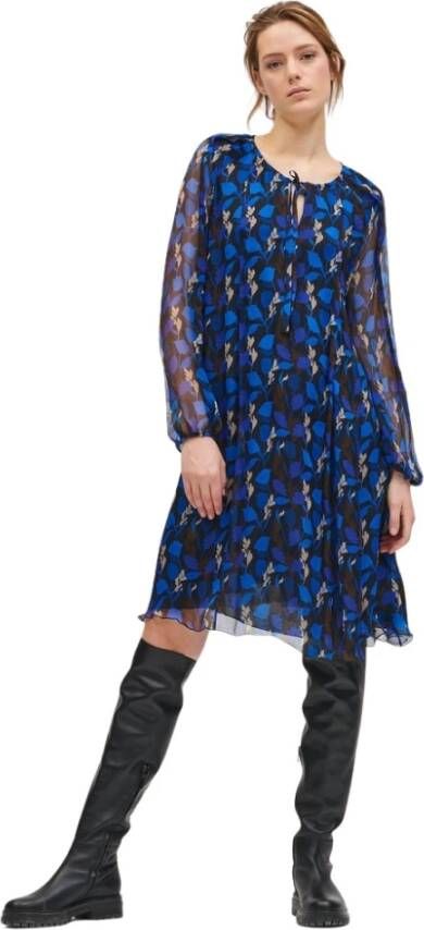 LUISA CERANO Zijden jurk met bladprint Blauw Dames