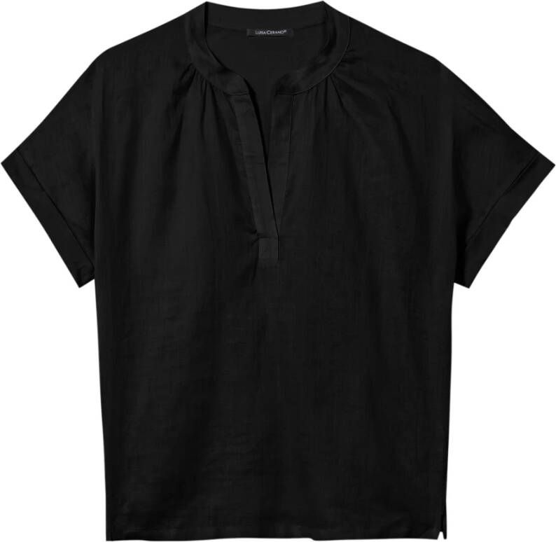 LUISA CERANO Zwart T-Shirt Chic Look Unieke Materiaalmix Zwart Dames