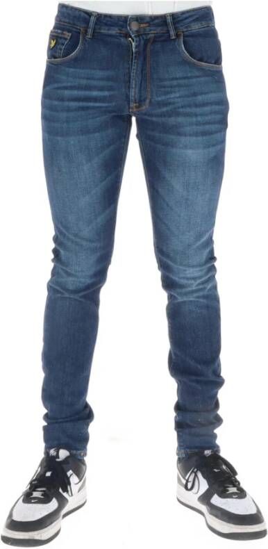 Lyle & Scott Blauwe Print Versleten Effect Jeans Blue Heren