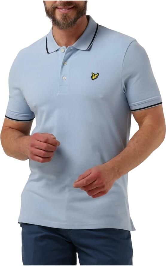 Lyle & Scott slim fit polo Tipped met contrastbies light blue dark navy - Foto 5