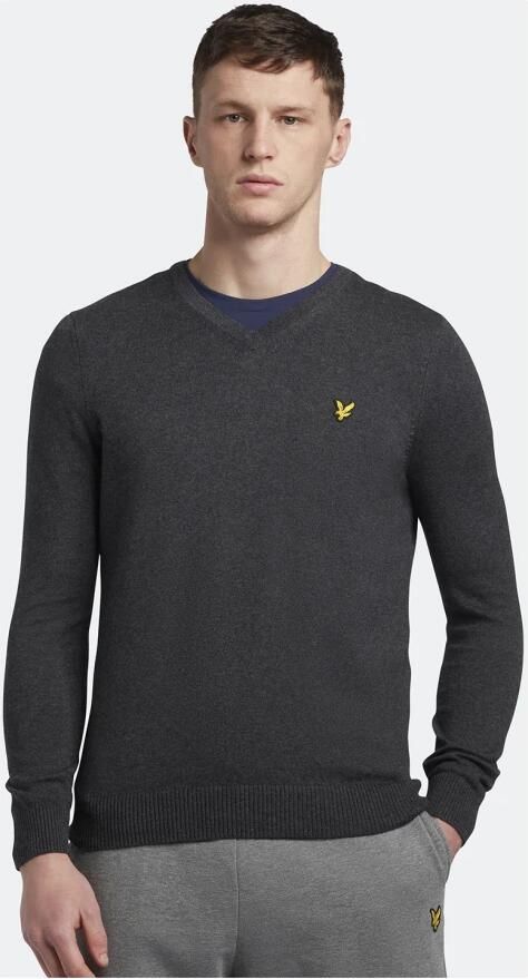 Lyle & Scott fijngebreide trui met wol charcoal marl - Foto 5