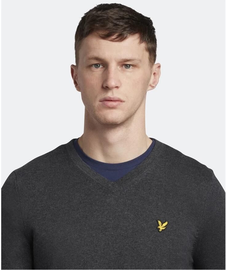 Lyle & Scott fijngebreide trui met wol charcoal marl - Foto 3