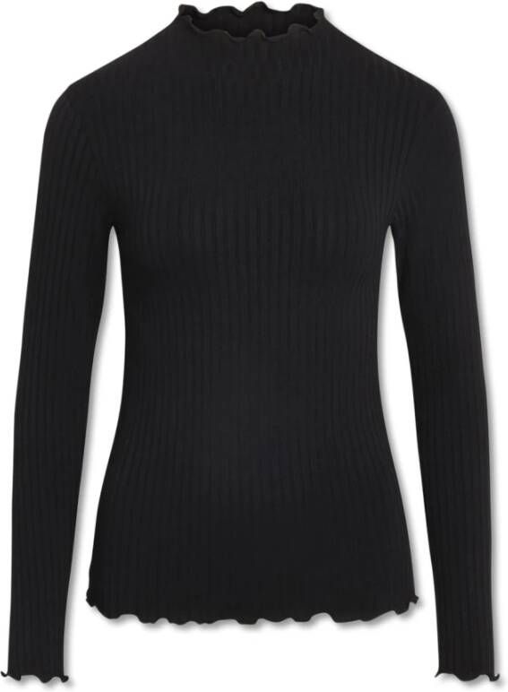 Mads Nørgaard Zwarte longsleeve T-shirt met gekrulde randen Black Dames