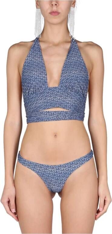 Magda Butrym Bikini Top met Logo Print Blauw Dames