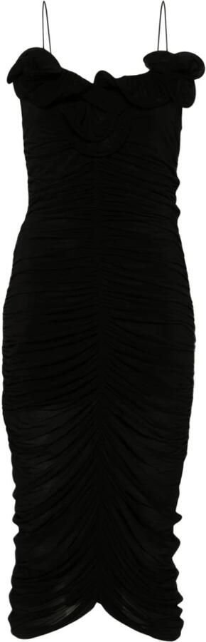 Magda Butrym Zwarte Jersey Gerimpelde V-Hals Jurk Black Dames