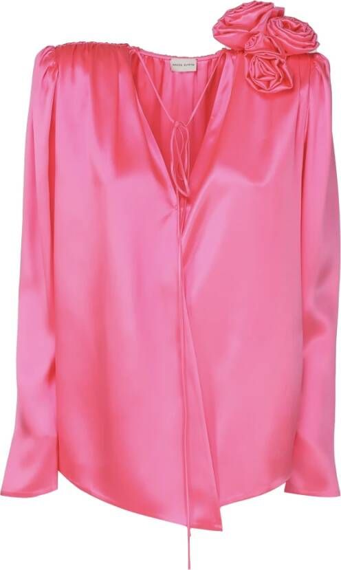 Magda Butrym Roze Viscose Shirt met 3D Bloem Broche Roze Dames