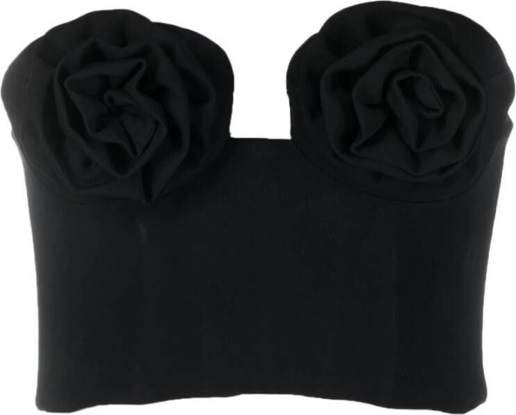 Magda Butrym Zwarte Viscose Cropped Top met 3D Bloemendesign Zwart Dames