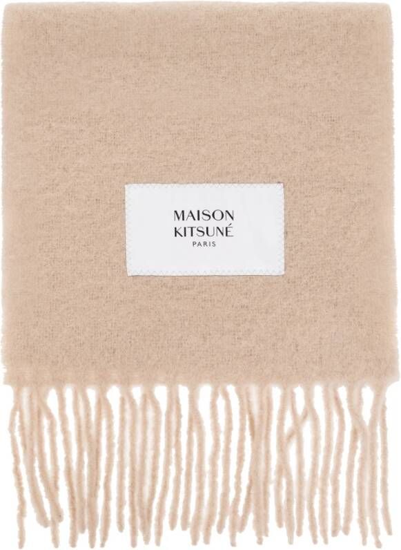 Maison Kitsuné Alpaca sjaal met logo Beige Unisex