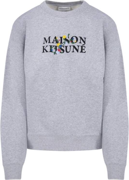 Maison Kitsuné Bloemen Comfort Sweatshirt H120 Lichtgrijs Melange Grijs Dames