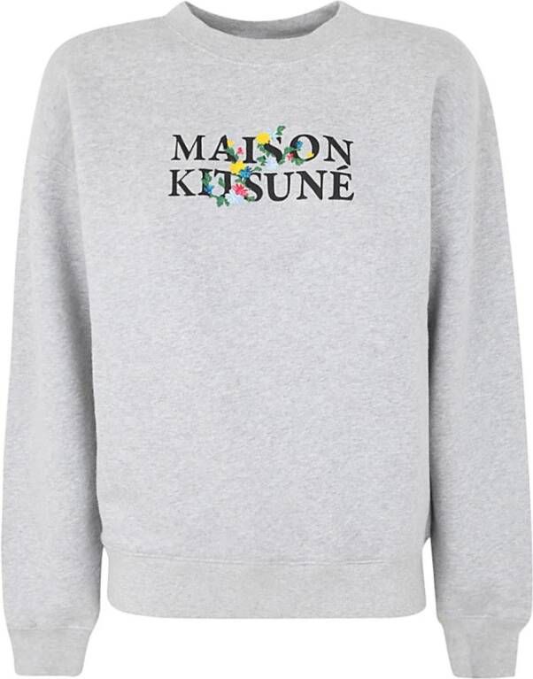 Maison Kitsuné Bloemen Comfort Sweatshirt H120 Lichtgrijs Melange Grijs Dames
