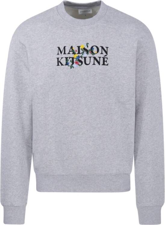 Maison Kitsuné Bloemen Comfort Sweatshirt H120 Lichtgrijs Melange Grijs Heren