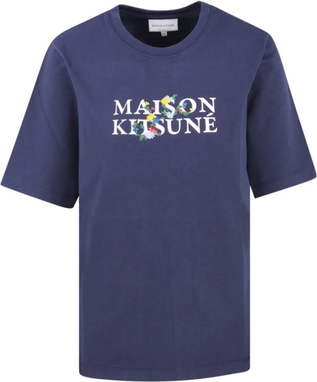 Maison Kitsuné Bloemen Comfort T-shirt Blauw Dames
