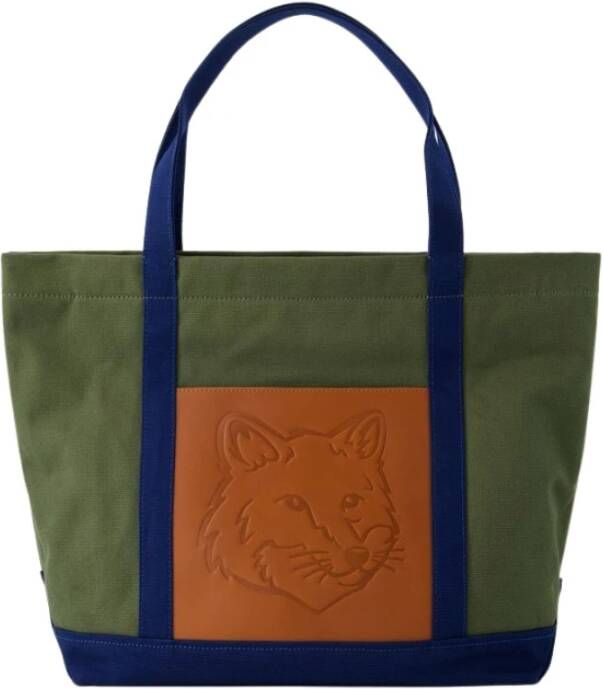 Maison Kitsuné Canvas Army Green Tote Bag met Fox Head Groen Dames