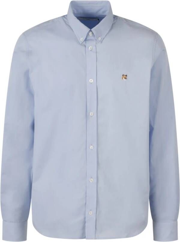 Maison Kitsuné Formal Shirts Fox Head borduurwerk klassiek shirt Blue White Heren