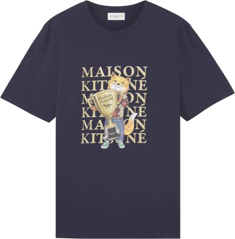 Maison Kitsuné Fox Champion Katoenen T-Shirt Blauw Heren