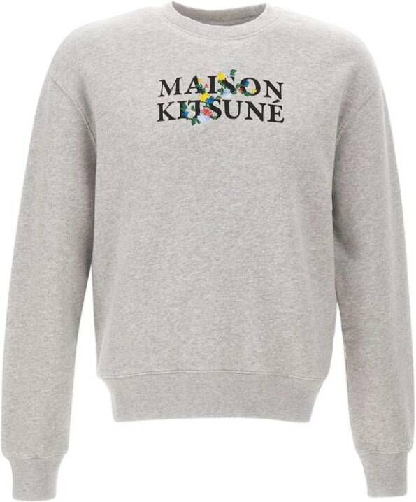 Maison Kitsuné Grijze herentrui met multicolor bloemenlogo Grijs Heren