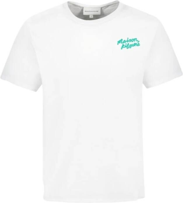 Maison Kitsuné Handgeschreven Katoenen en Polyester T-Shirt White Heren