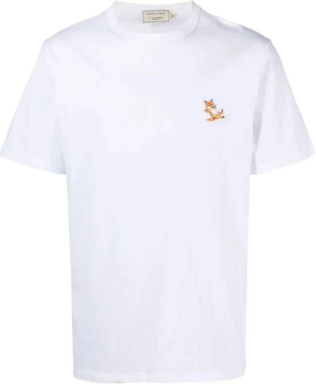 Maison Kitsuné Klassieke witte T-shirts en Polos met Chillax Fox Patch White Heren