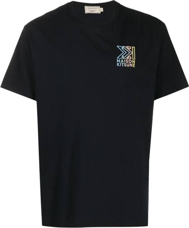 Maison Kitsuné logo-geërgeerd T-shirt Zwart Heren
