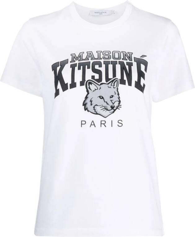 Maison Kitsuné Logo Katoenen T-shirt in Wit Dames