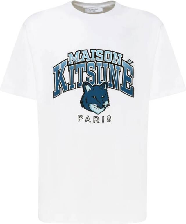 Maison Kitsuné Witte Katoenen T-shirt met Contrasterend Logo White Heren
