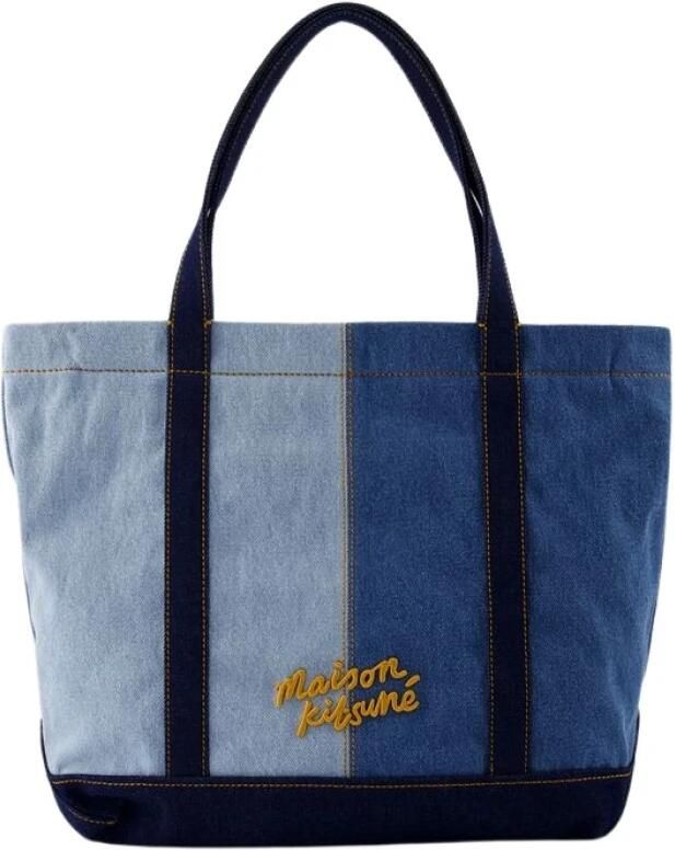 Maison Kitsune Totes & shoppers Fox Head Logo Denim Tote Bag in blauw