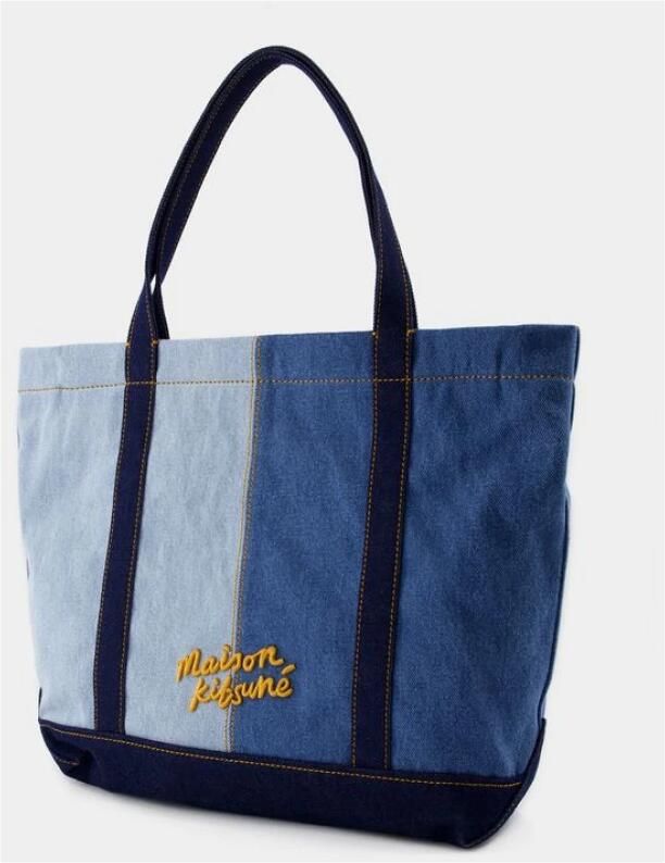 Maison Kitsune Totes & shoppers Fox Head Logo Denim Tote Bag in blauw - Foto 4