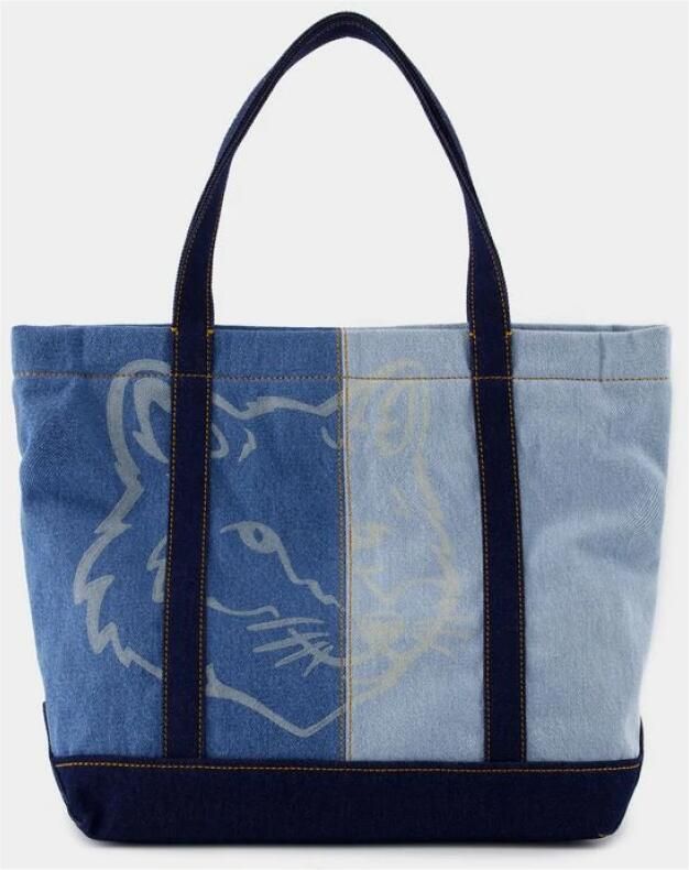 Maison Kitsune Totes & shoppers Fox Head Logo Denim Tote Bag in blauw - Foto 3