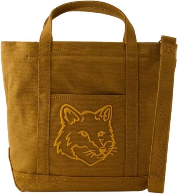 Maison Kitsuné Mini Tote Bag Fox Head Canvas Bruin Brown Dames