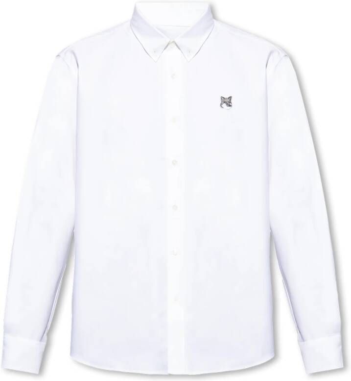 Maison Kitsuné Grijze Fox Head Patch Button Down Overhemd White Heren