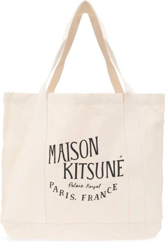 Maison Kitsuné Shopper tas met logo Beige Unisex