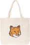 Maison Kitsuné Canvas Tote Bag met Fox Head Print Beige - Thumbnail 1