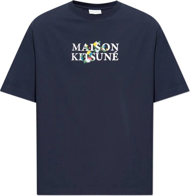 Maison Kitsuné T-shirt met logo Blauw Heren