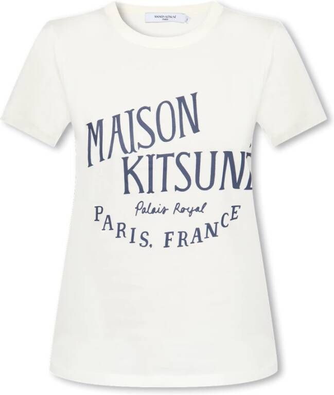 Maison Kitsuné Wit Logo Print T-Shirt Wit Dames