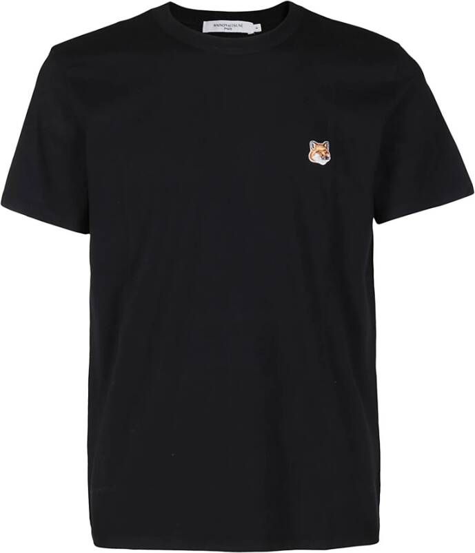 Maison Kitsuné Zwarte T-shirts en Polos met vossenkop-patch Zwart Heren