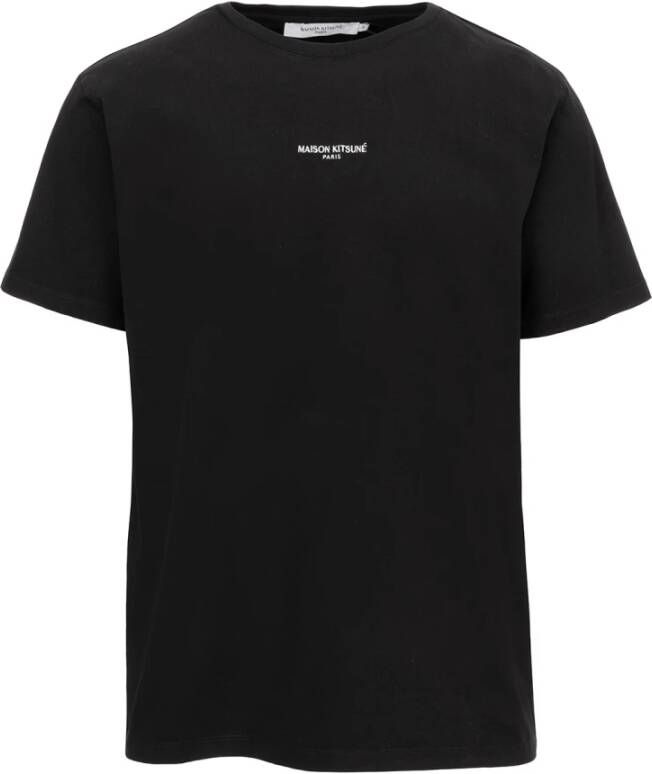 Maison Kitsuné Crew-Neck T-Shirt met Logo Detail Black Heren