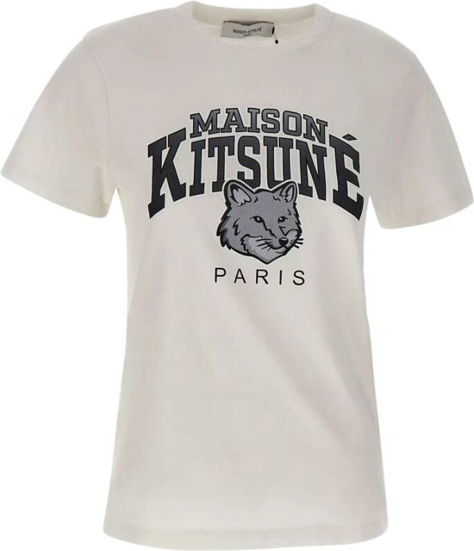 Maison Kitsuné Witte Campus Fox Classic T-Shirt Wit Dames