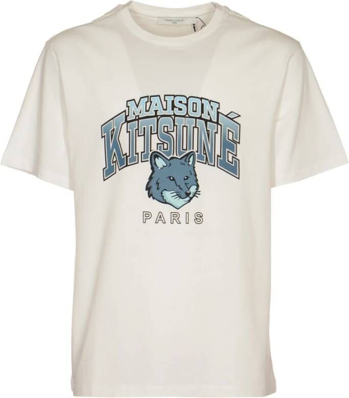 Maison Kitsuné Witte Katoenen T-shirt met Contrasterend Logo White Heren