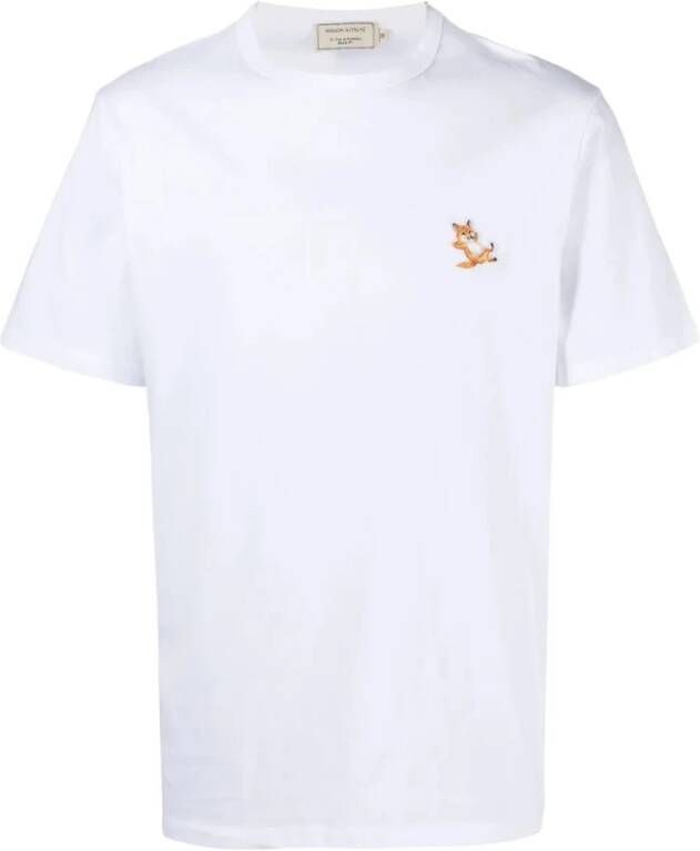 Maison Kitsuné Klassieke witte T-shirts en Polos met Chillax Fox Patch White