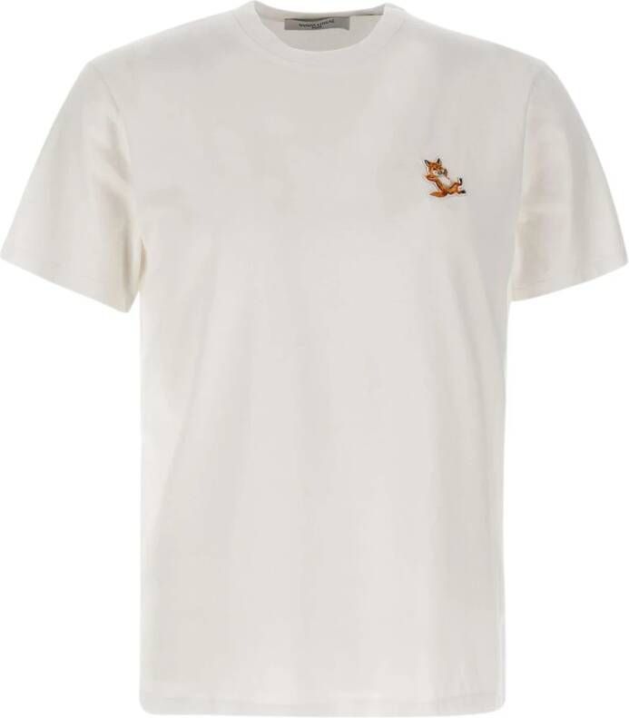 Maison Kitsuné Klassieke witte T-shirts en Polos met Chillax Fox Patch White Heren