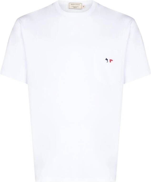 Maison Kitsuné T-shirt met zak en tricolour Fox Blue White Heren