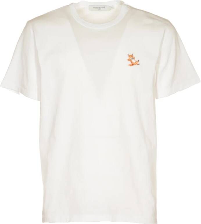 Maison Kitsuné Klassieke witte T-shirts en Polos met Chillax Fox Patch White Heren