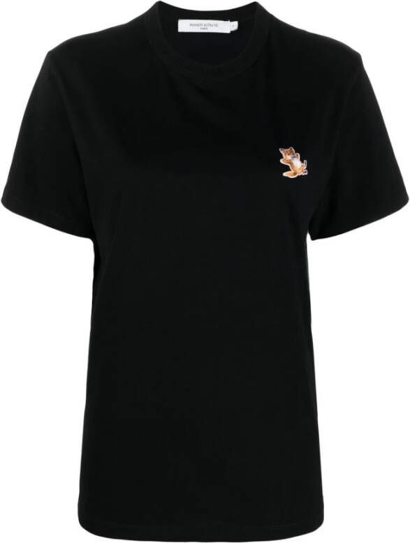 Maison Kitsuné Zwarte Chillax Fox Patch T-shirts en Polos Zwart Heren