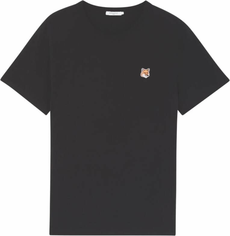 Maison Kitsuné Zwarte T-shirts en Polos met vossenkop-patch Zwart Heren