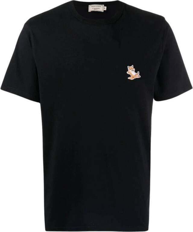 Maison Kitsuné Zwarte Chillax Fox Patch T-shirts en Polos Black Heren