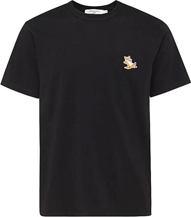 Maison Kitsuné Zwarte Chillax Fox Patch T-shirts en Polos Black Heren
