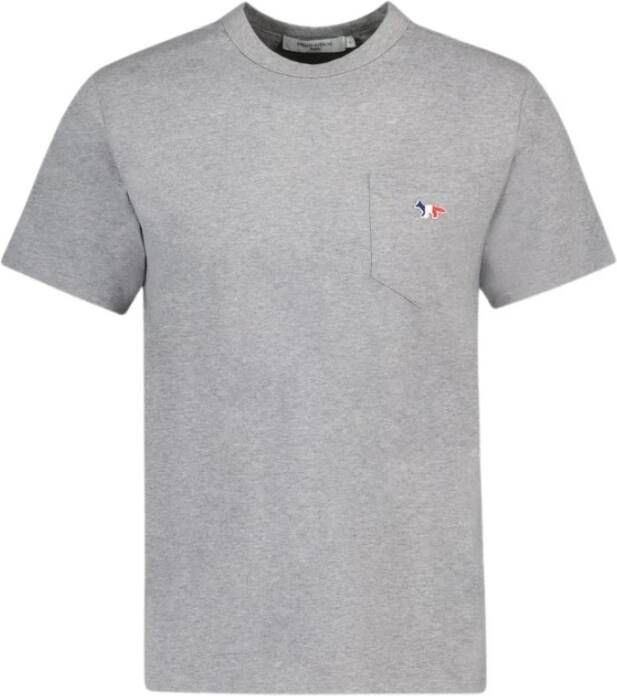 Maison Kitsuné Tricolor Fox Patch Classic Pocket T-shirt in grijs katoen Grijs Heren