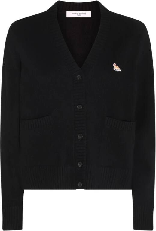 Maison Kitsuné Zwarte Wollen Vest met Voorknoopsluiting Zwart Dames