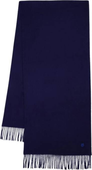 Maison Kitsuné Blauwe Wollen Sjaal met Franjes en Vos Logo Blauw Heren