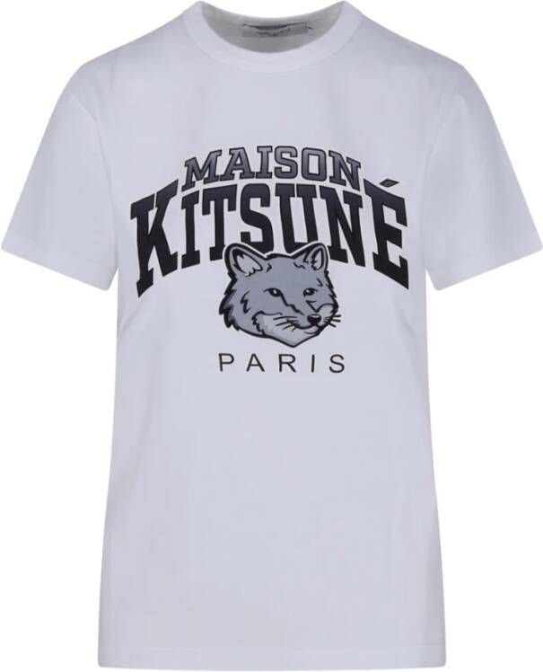 Maison Kitsuné Witte Campus Fox Classic T-Shirt Wit Dames